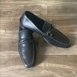Vintage men SALVATORE FERRAGAMO Gancio black leather loafers lizard trim